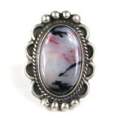 Sterling Silver Petrified Wood Ring Pawn Navajo Purple Hue