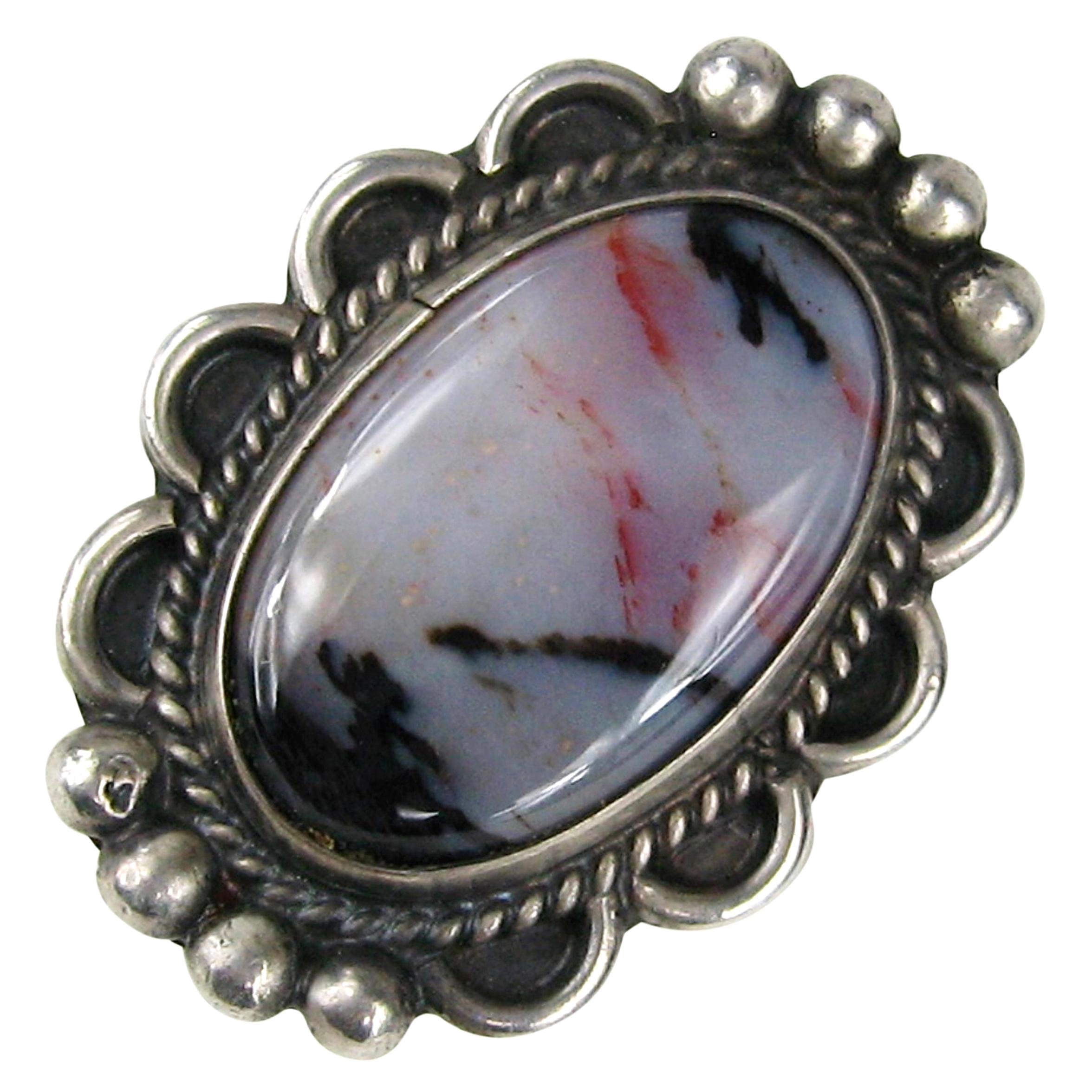  Sterling Silver Petrified Wood Ring Pawn Navajo Purple Hue For Sale