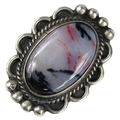 Antique  Sterling Silver Petrified Wood Ring Pawn Navajo Purple Hue