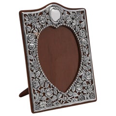 Heart Shaped Art Nouveau Antique Sterling Silver Photograph Frame from 1902