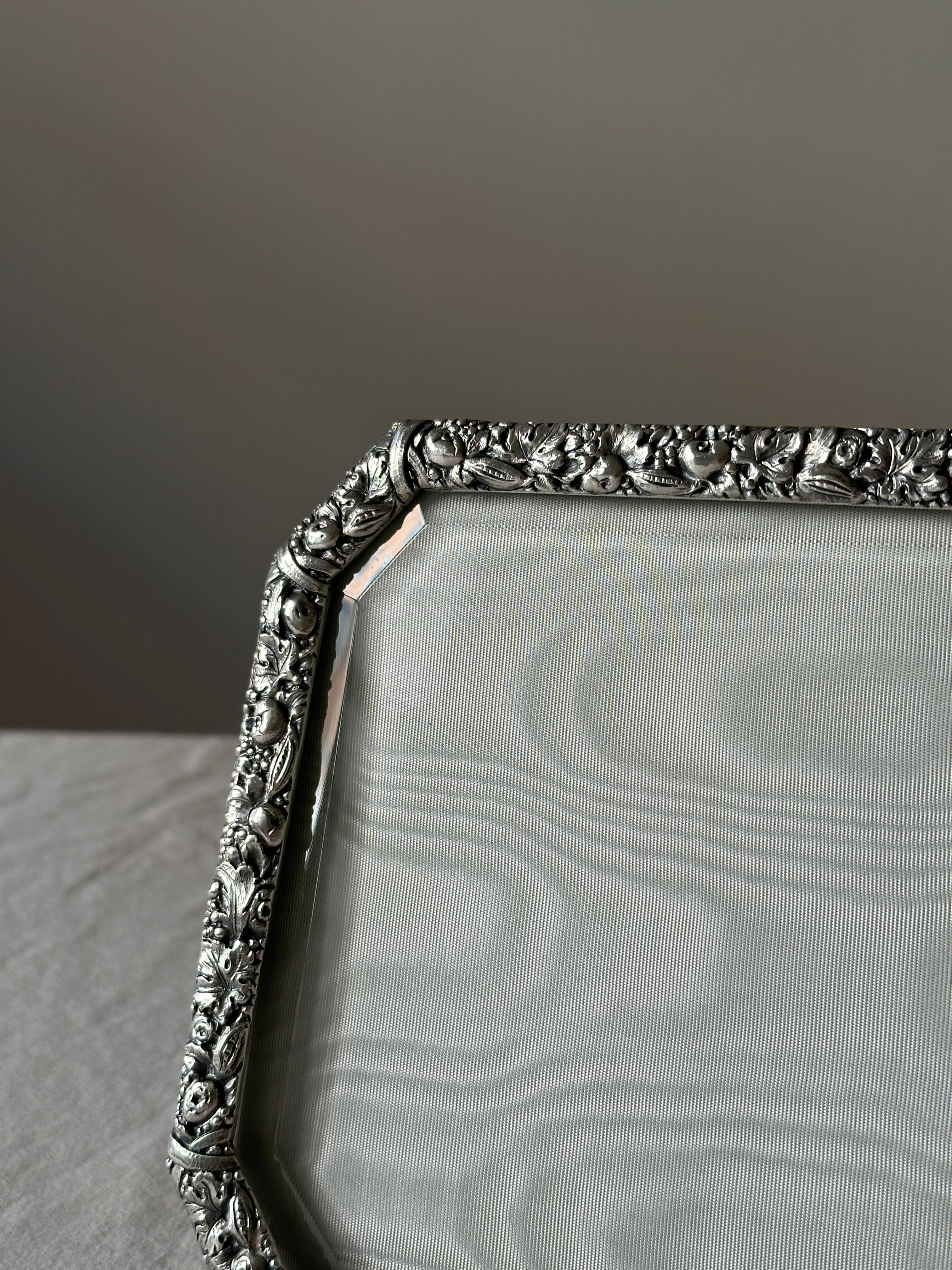 Italian Sterling Silver Picture Frame in the style of Buccellati For Sale