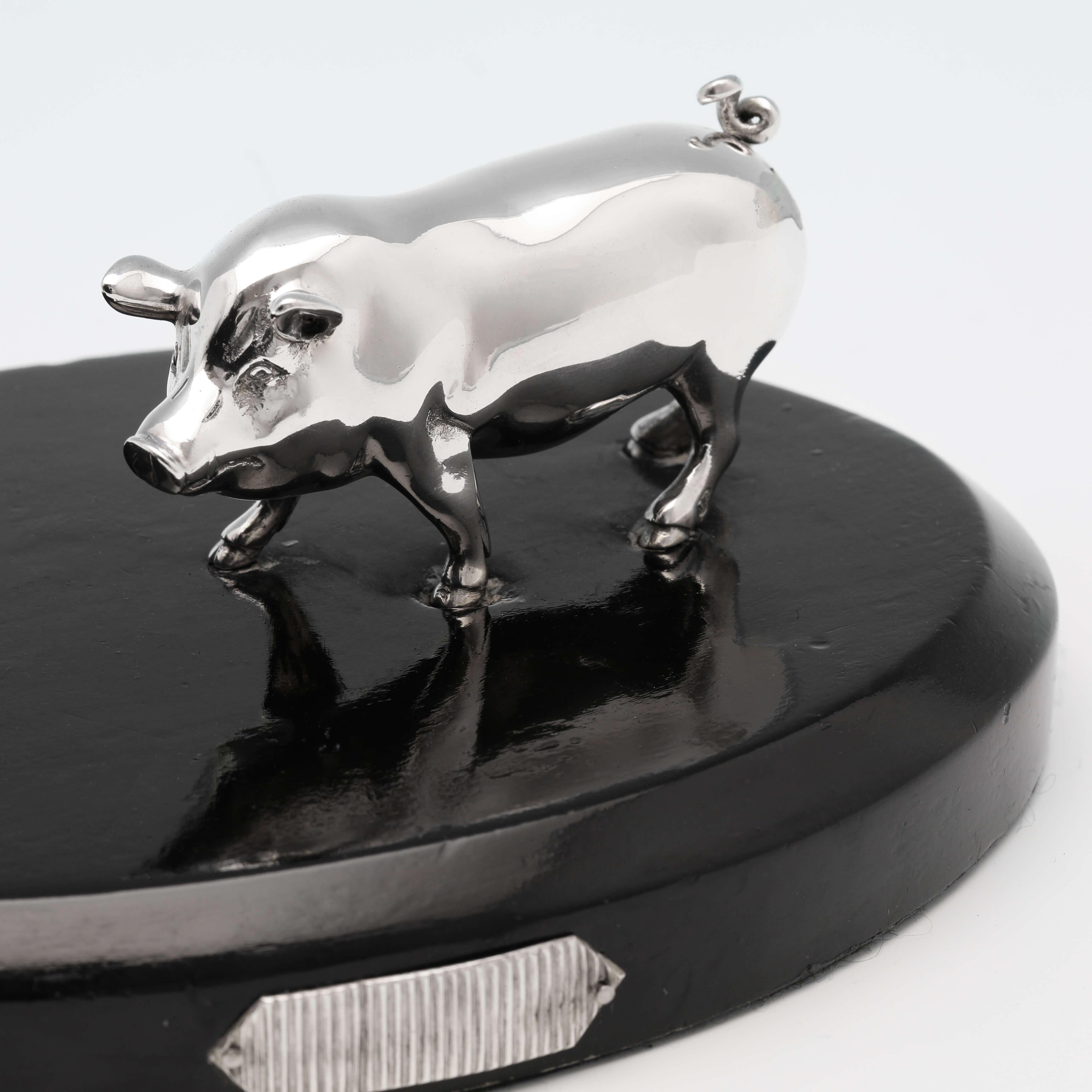 English Victorian Novelty Sterling Silver Pig and Trough Match Strike 1885 J. Braham For Sale