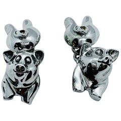 Sterling Silver Pig Cufflinks