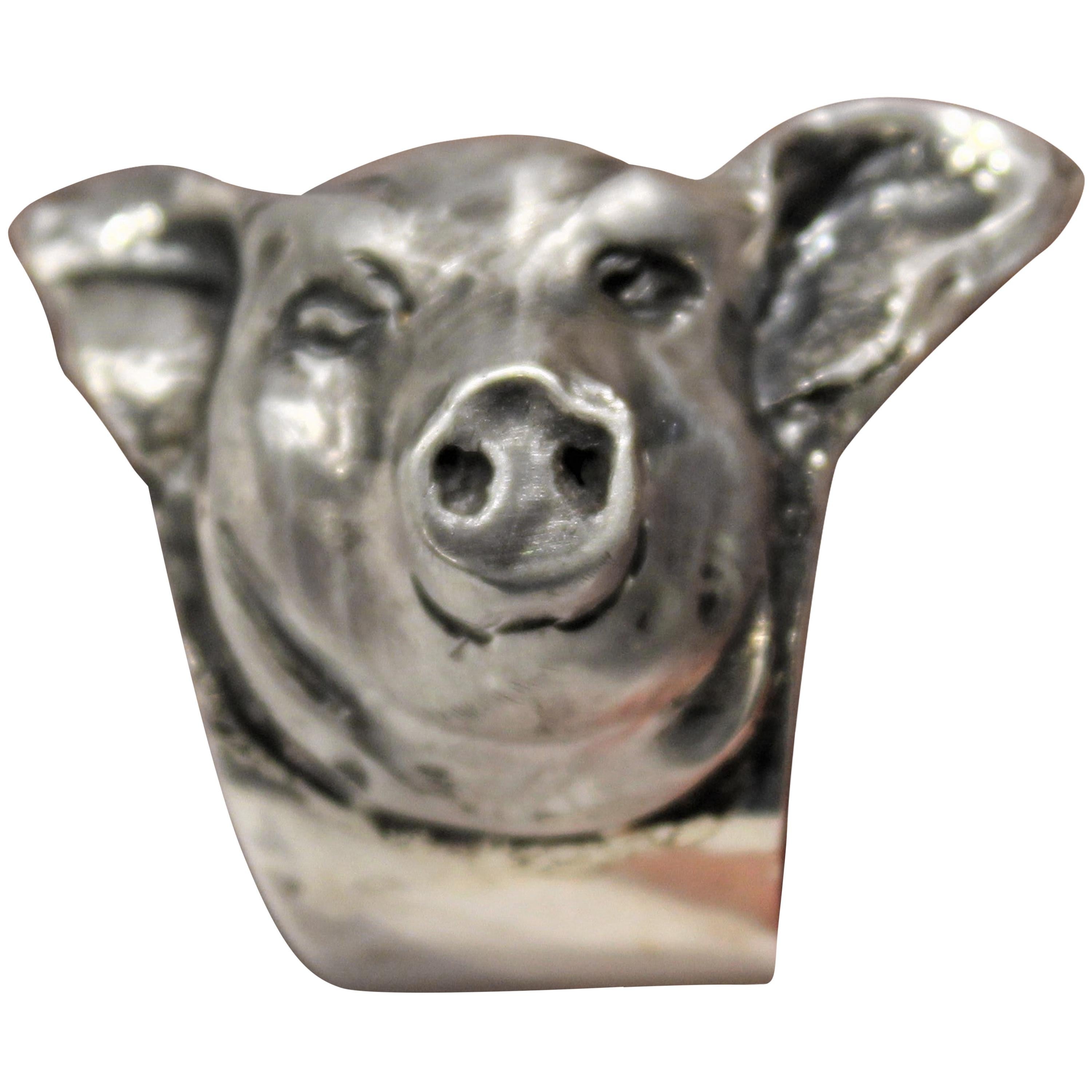 Plata de ley, Anillo con forma de cerdito, Hecho a mano, Italia