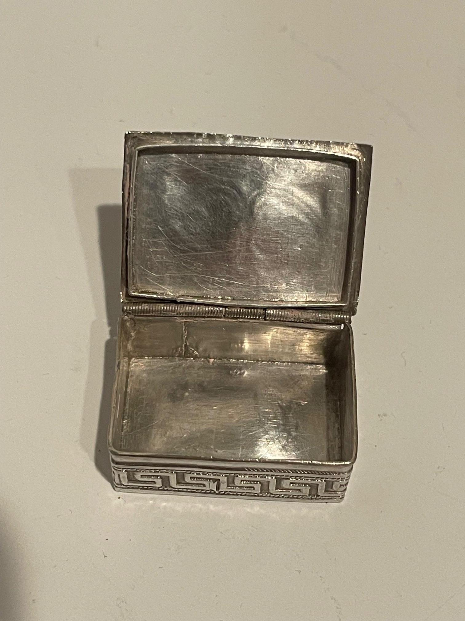 Sterling Silver Pill Box with Detailed Motif For Sale 2