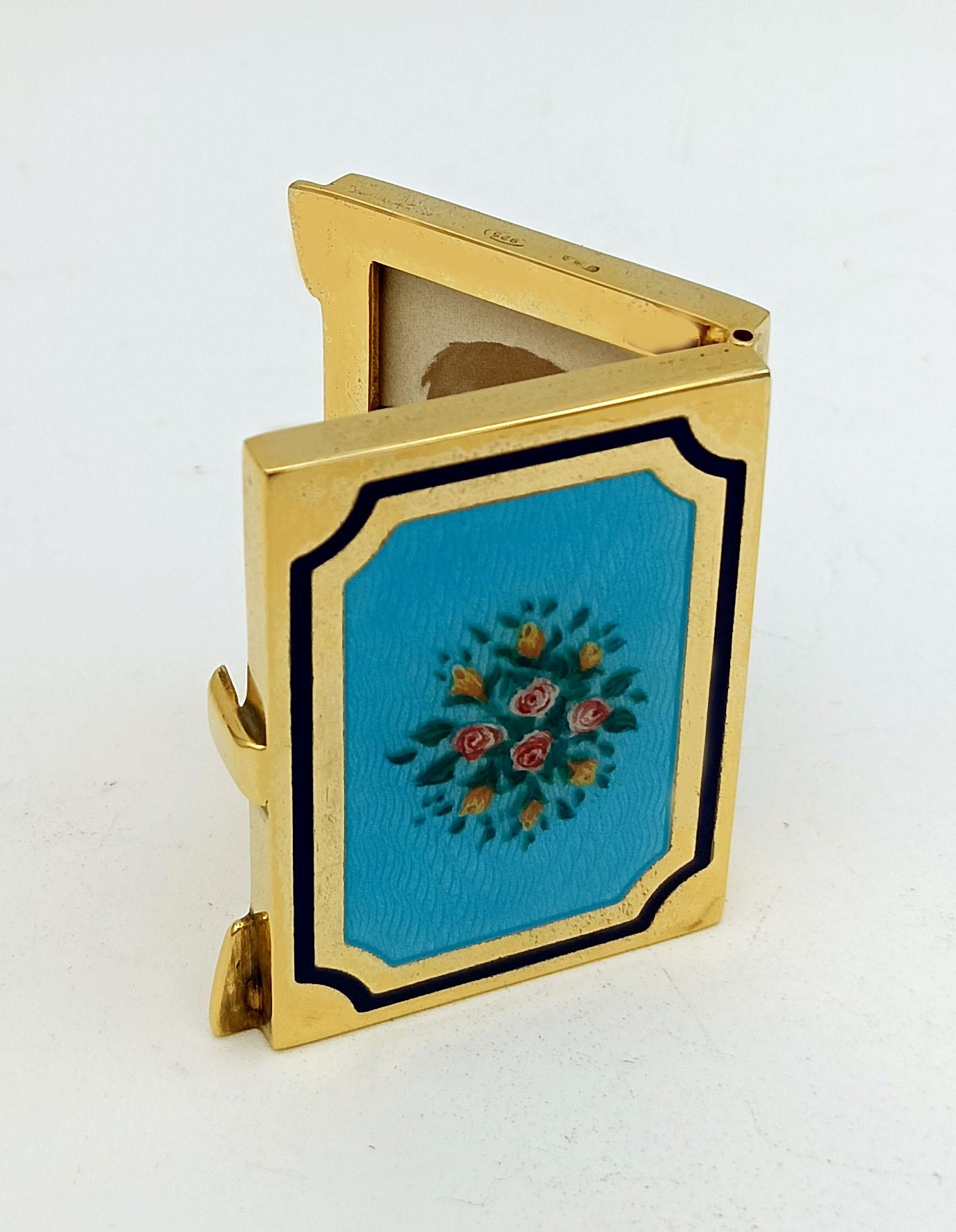 Italiano Portafoto da viaggio in argento placcato oro con miniature floreali Art Nouveau in vendita