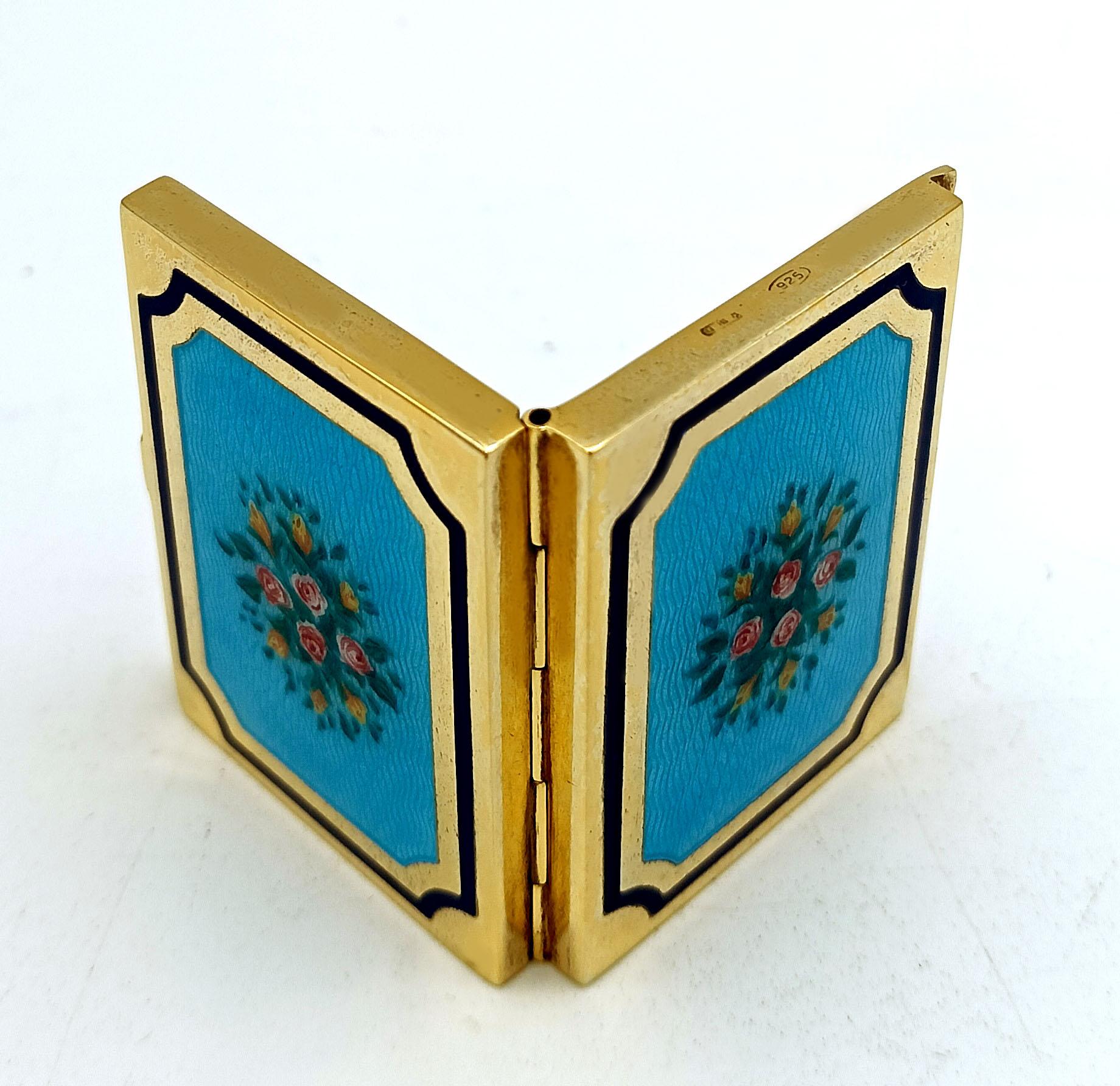Fine XX secolo Portafoto da viaggio in argento placcato oro con miniature floreali Art Nouveau in vendita