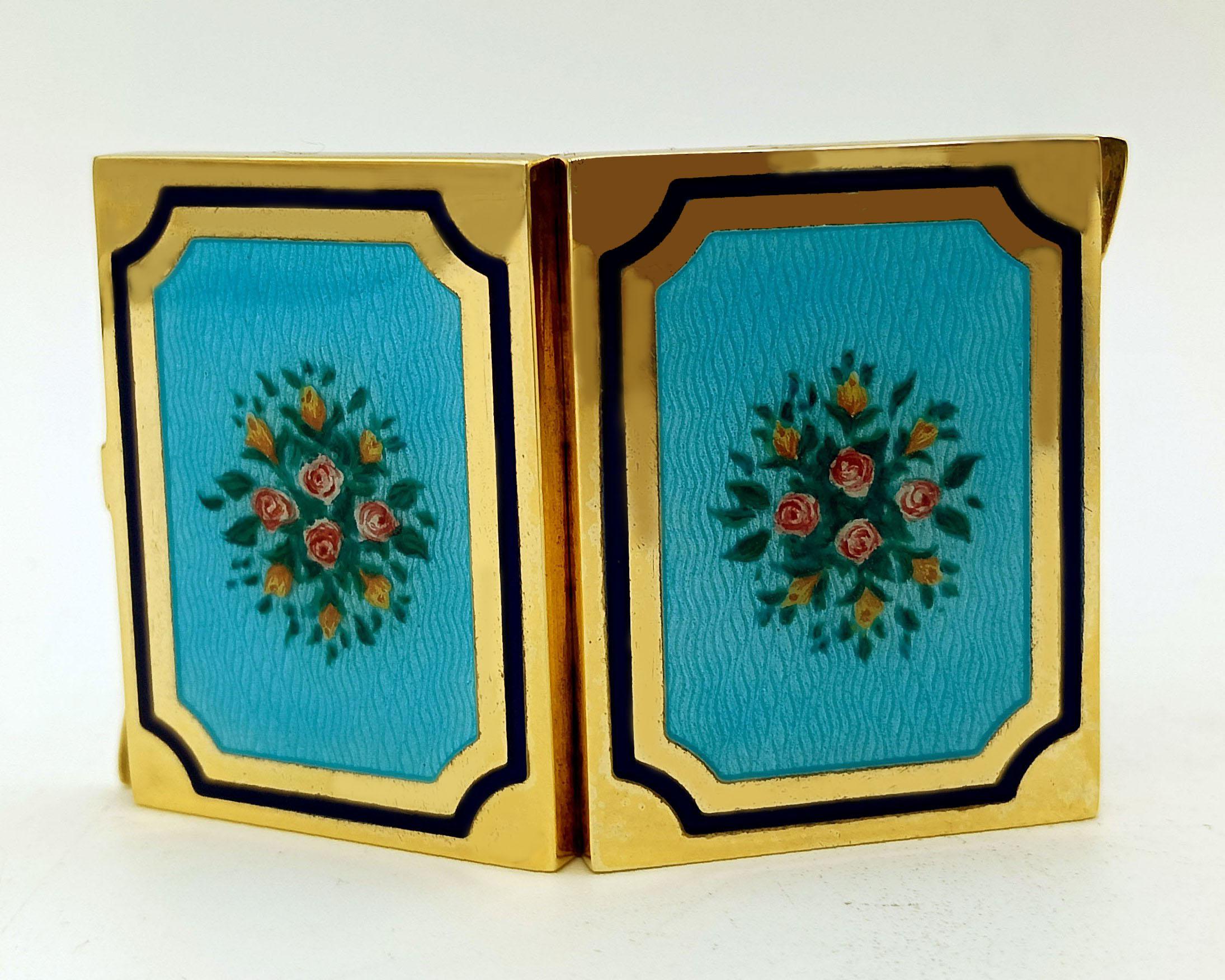 Placcato oro Portafoto da viaggio in argento placcato oro con miniature floreali Art Nouveau in vendita
