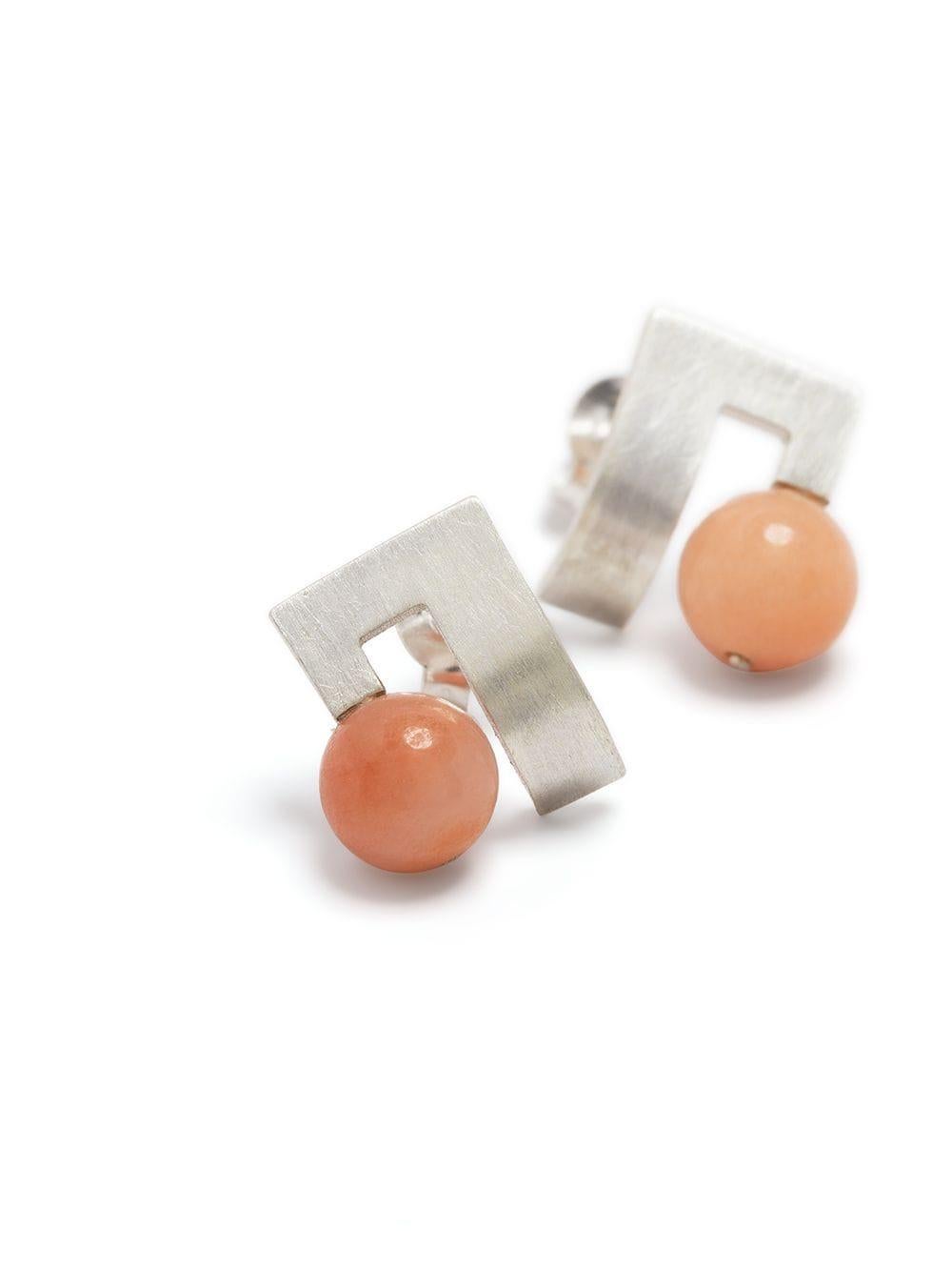 Artisan Sterling Silver Pink Jasper geometric Earrings For Sale
