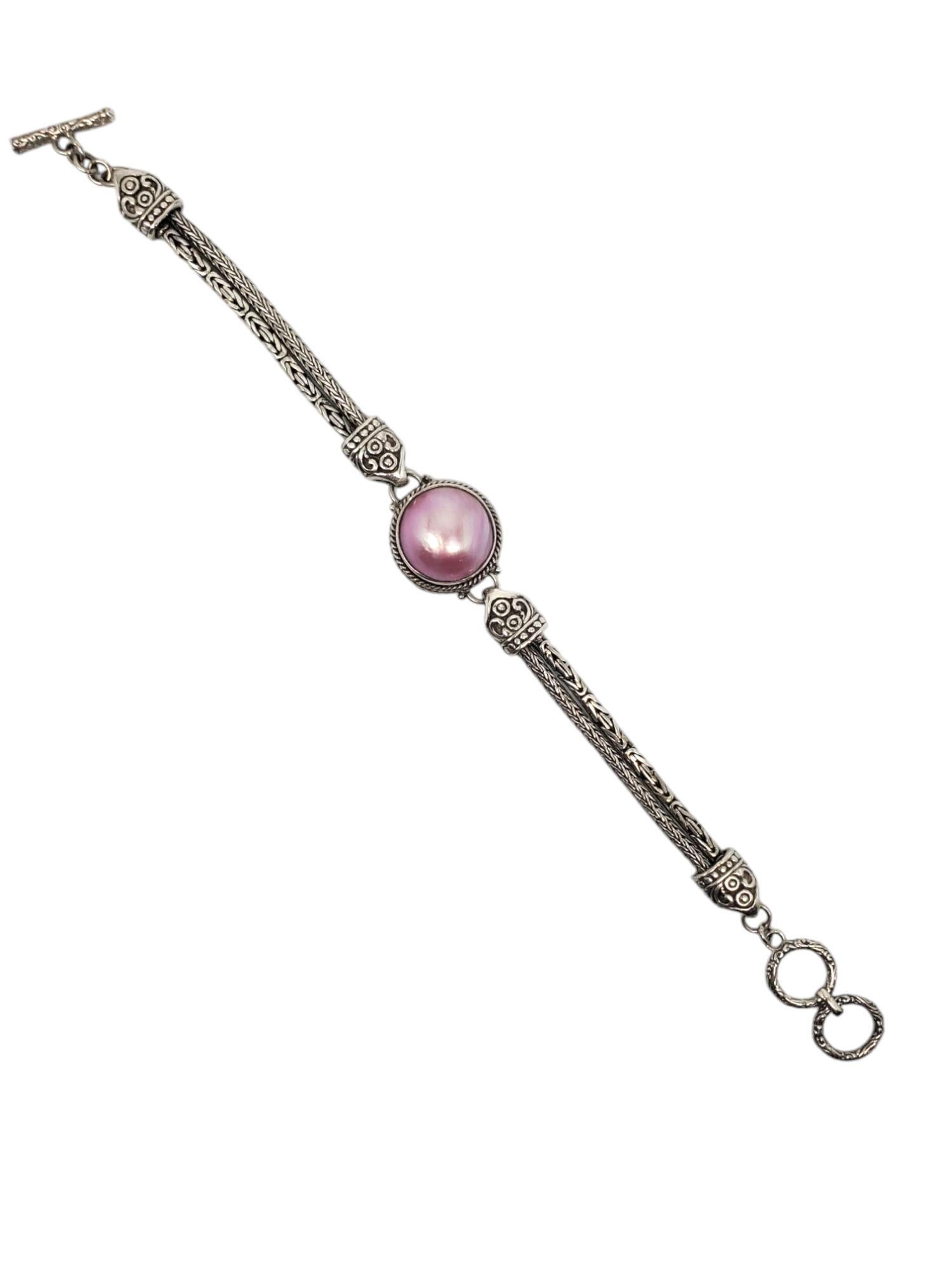 Cabochon Bracciale a catena con perle rosa Mabe in argento Sterling #21169 in vendita