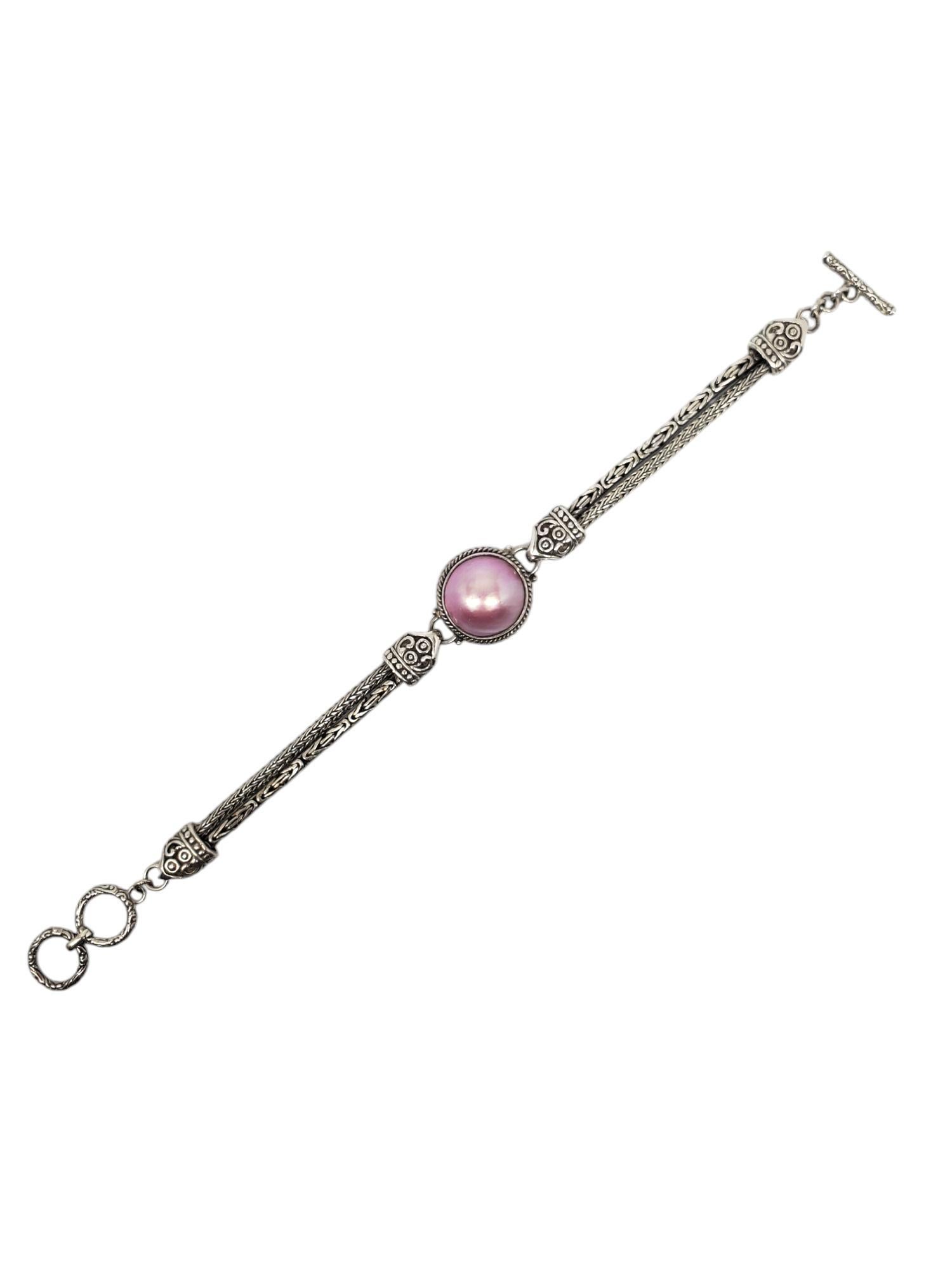 Bracciale a catena con perle rosa Mabe in argento Sterling #21169 In condizioni buone in vendita a Washington Depot, CT