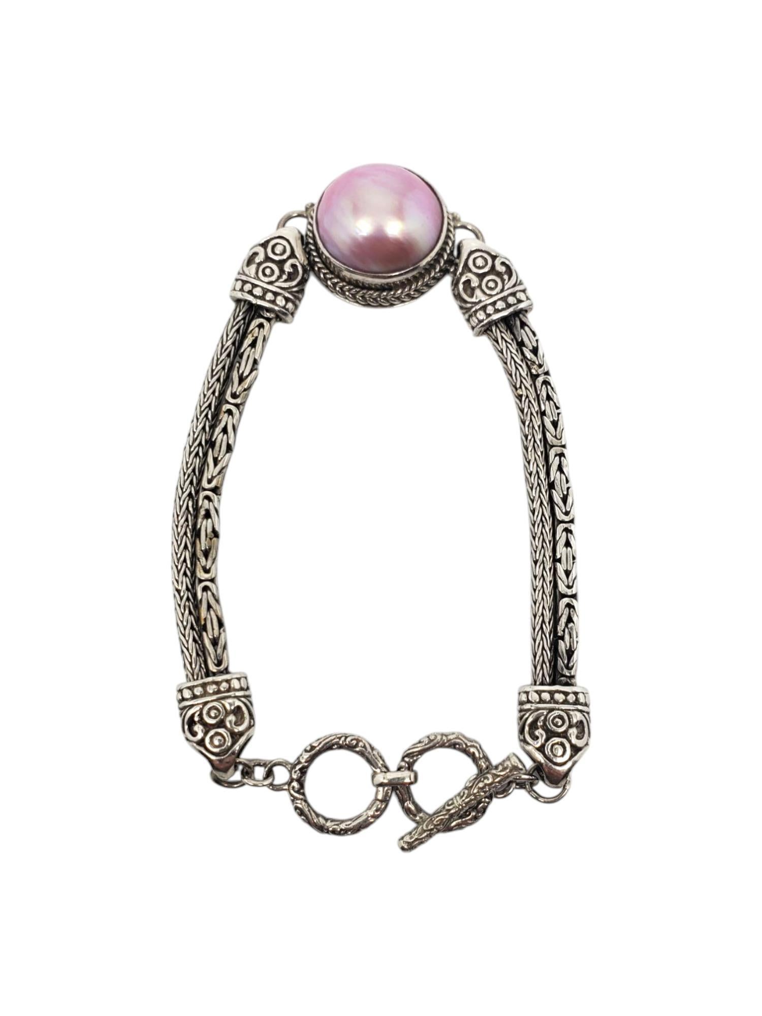 Donna Bracciale a catena con perle rosa Mabe in argento Sterling #21169 in vendita
