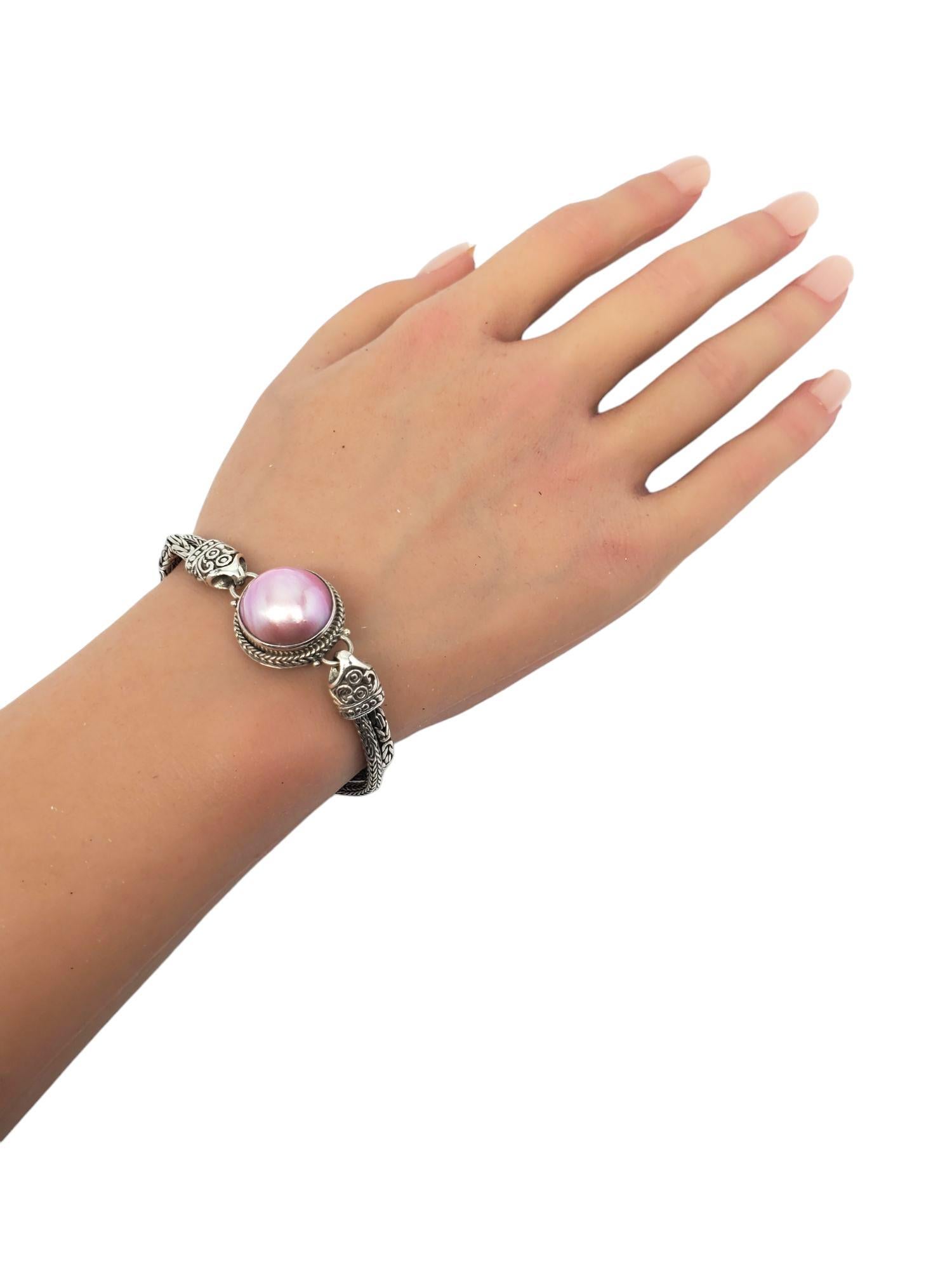 Bracciale a catena con perle rosa Mabe in argento Sterling #21169 in vendita 4