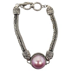 Sterling Silver Pink Mabe Pearl Chain Bracelet #21169