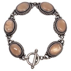 Vintage Sterling Silver Pink Mother of Pearl Toggle Bracelet #17682