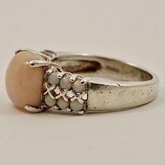 Sterling Silver Pink Opal and White Opal Dress Ring circa 1990s