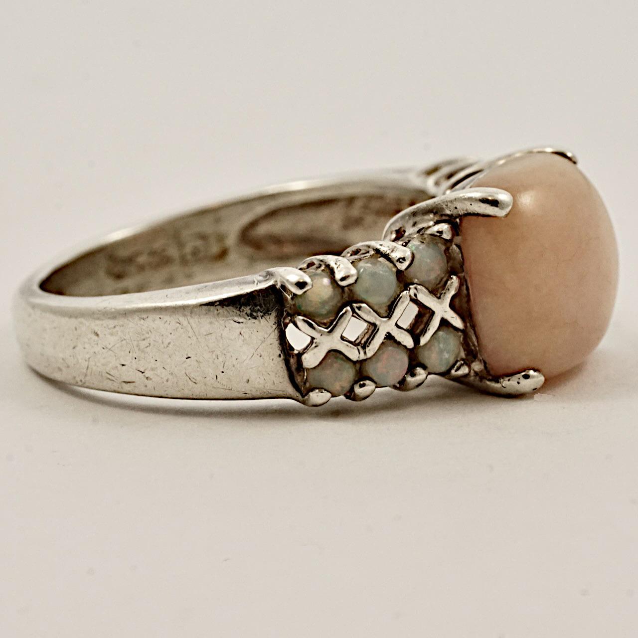 Mixed Cut Sterling Silver Pink Opal and White Opal Dress Ring circa 1990s