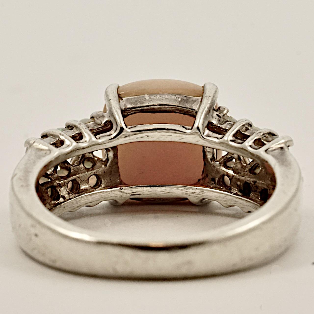 Sterling Silver Pink Opal and White Opal Dress Ring circa 1990s In Good Condition In London, GB