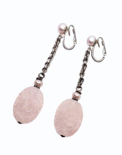 Sterling Silver, Pink Pearl and Rose Quartz Drop Earrings