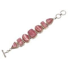 Vintage Sterling Silver Pink Rhodochrosite Toggle Bracelet #17683