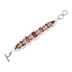 Bracelet à bascule rhodochrosite rose en argent sterling n° 19235