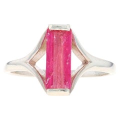 Sterling Silver Pink Tourmaline Solitaire Ring - 925 Emerald Cut