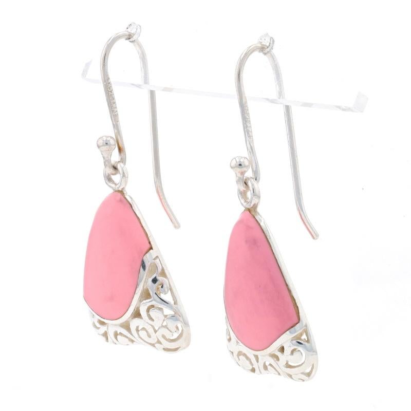 Sterling Silver Pink Triangle Scroll Dangle Earrings - 925 Geometric Pierced In Excellent Condition For Sale In Greensboro, NC