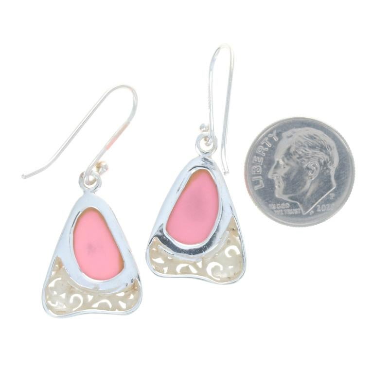 Women's Sterling Silver Pink Triangle Scroll Dangle Earrings - 925 Geometric Pierced For Sale