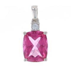 Sterling Silver Pink & White Topaz Pendant - 925 Cushion 4.11ctw