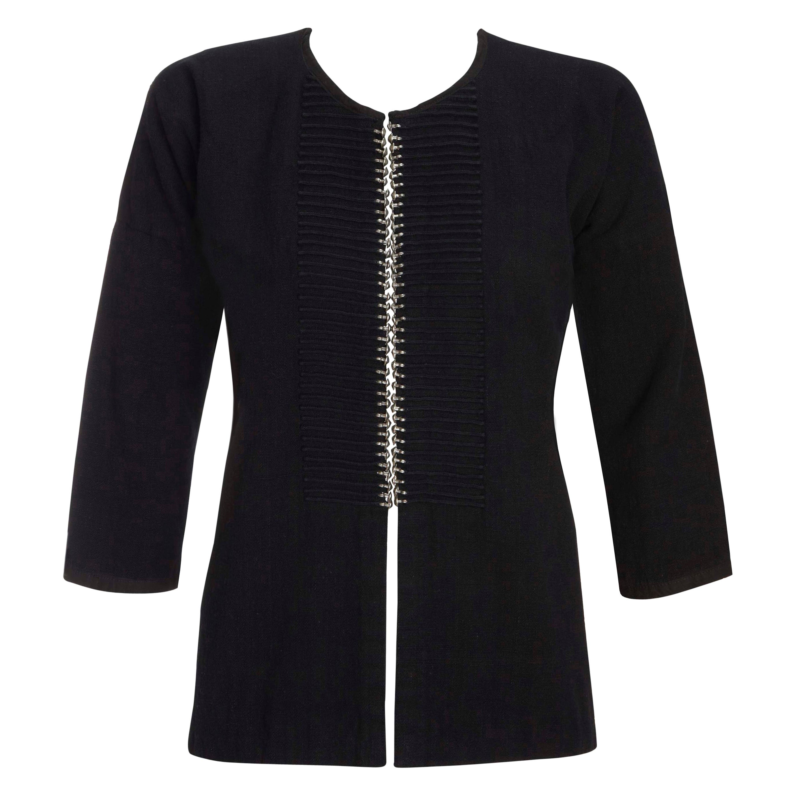 Sterling Silver Pintuck Jacket - Black Linen - Long Back Hem Detail For Sale