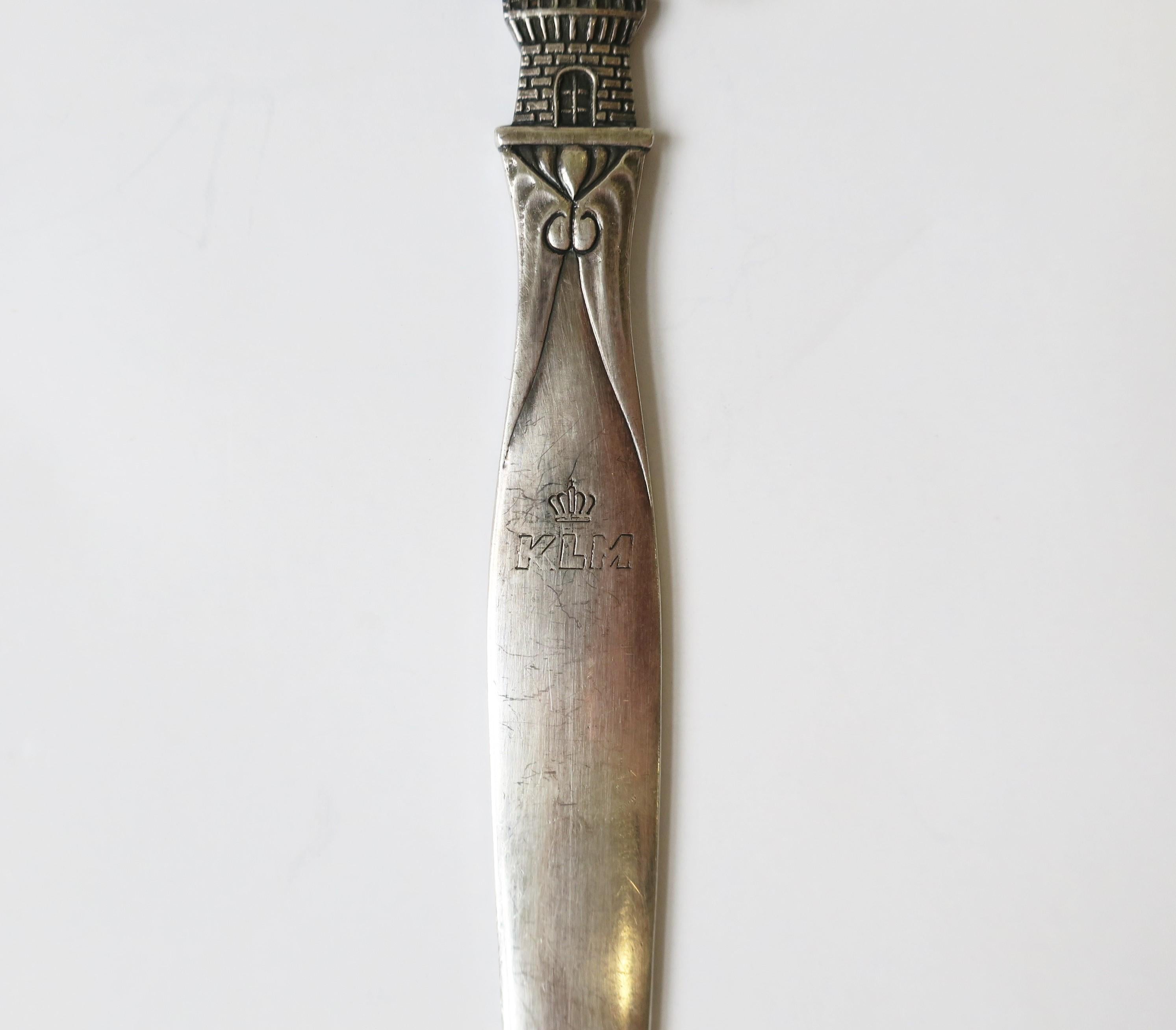  Art Nouveau Sterling Silver Plate Windmill Letter Opener for KLM Airlines For Sale 4