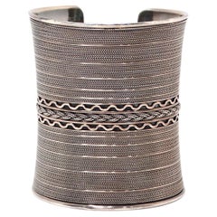 Sterling Silver Plated Chain Rope Engraved Cuff Bracelet