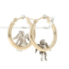 Sterling Silver Playful Cherub Hoop Earrings - 925 14k Guardian Angels Pierced