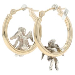 Sterling Silver Playful Cherub Hoop Earrings - 925 14k Guardian Angels Pierced