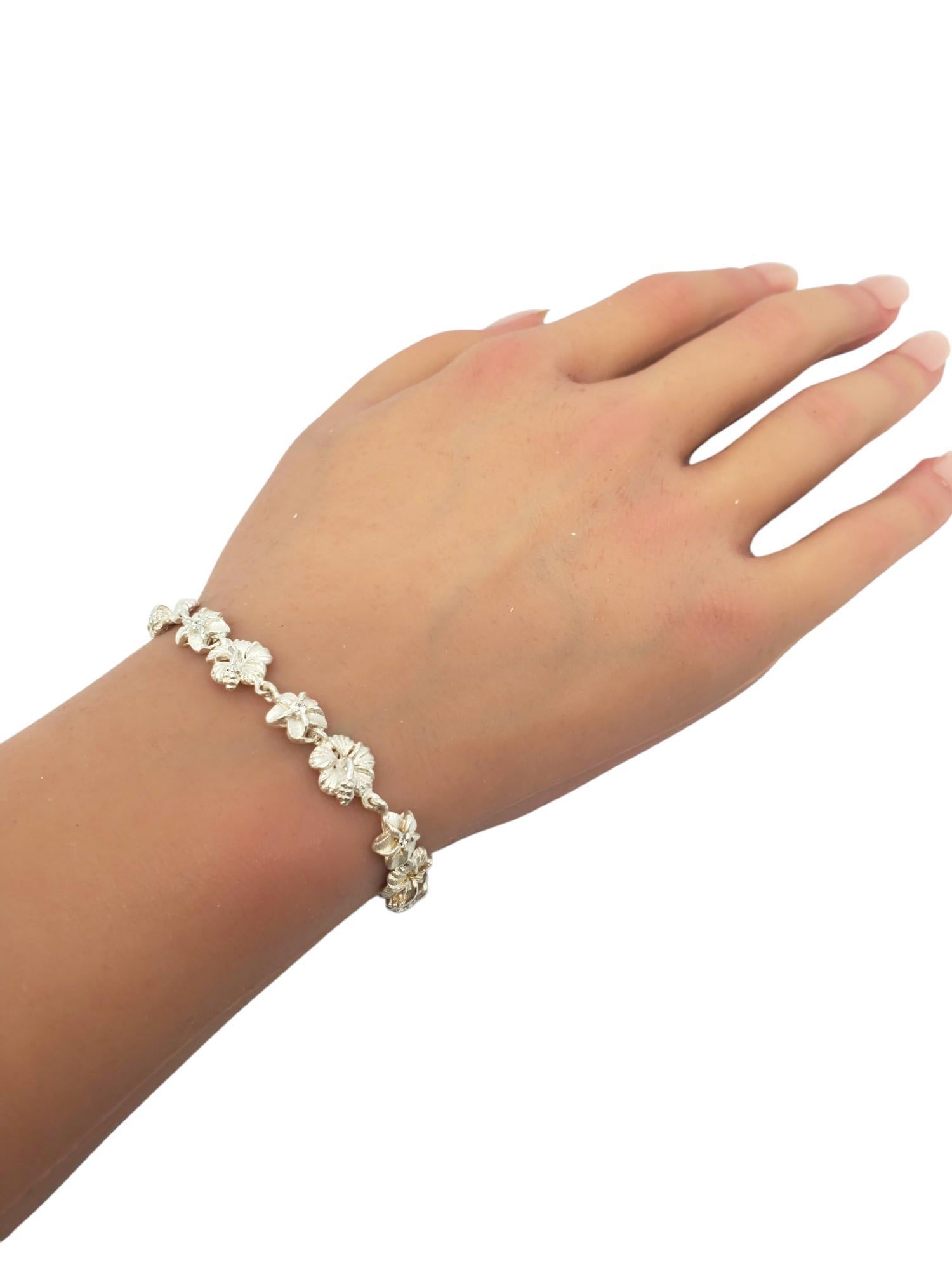 Sterling Silver Plumeria Flower Link Bracelet #20642 6