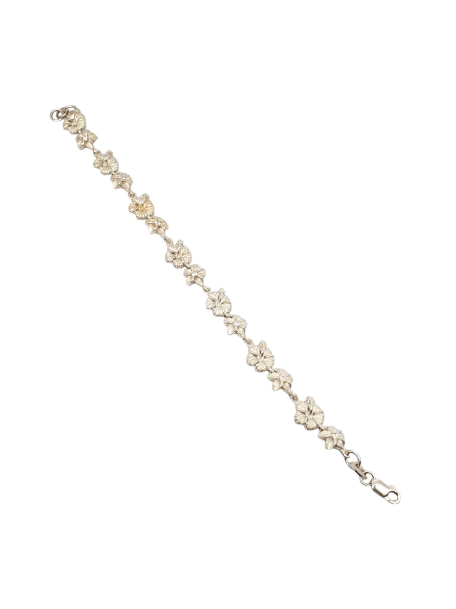 Sterling Silver Plumeria Flower Link Bracelet #20642 1
