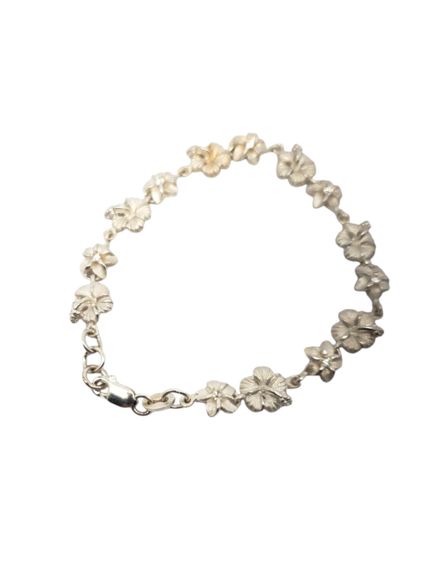 Sterling Silver Plumeria Flower Link Bracelet #20642 3