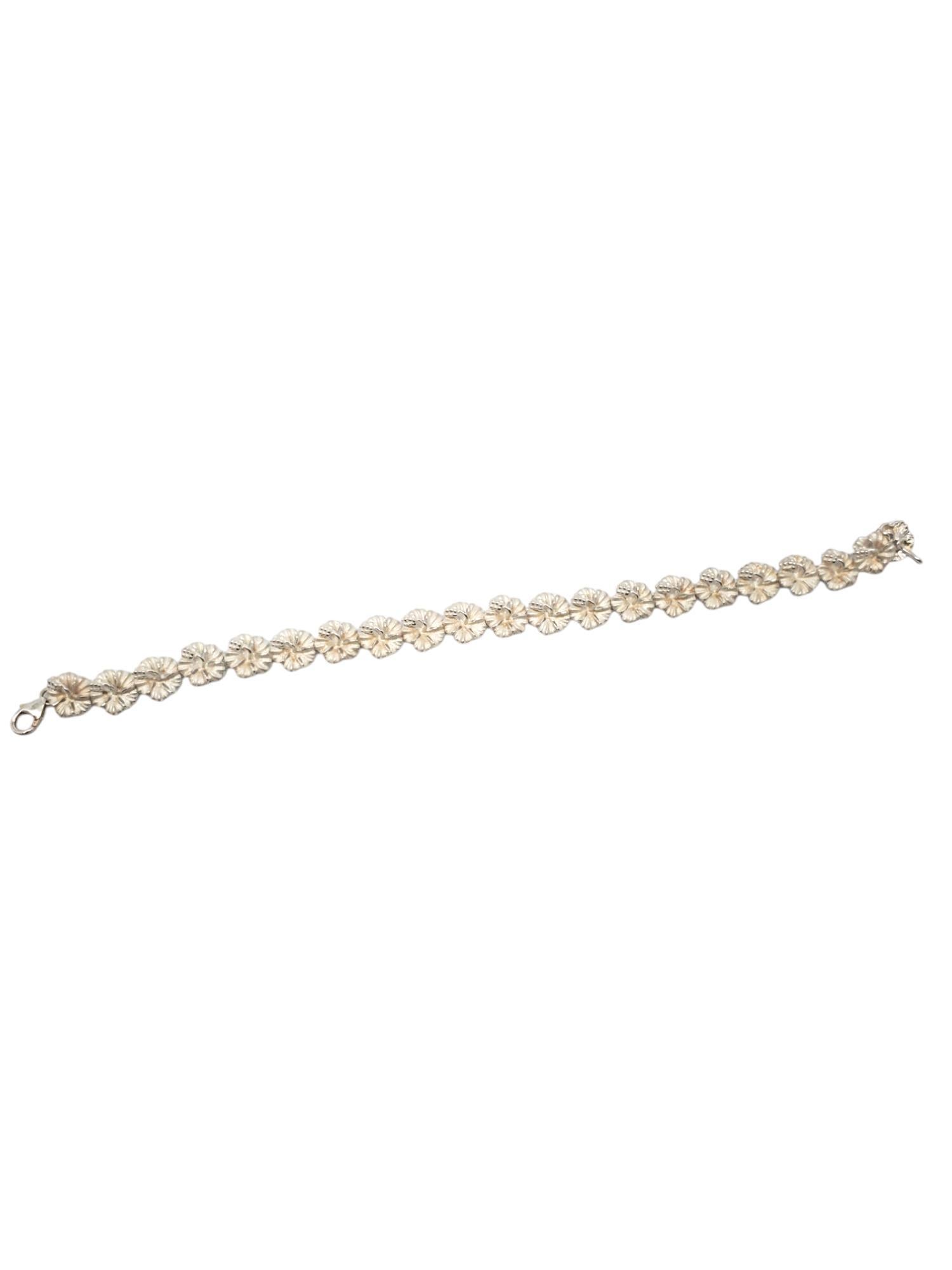 Women's Sterling Silver Plumeria Flower Link Bracelet #20656 For Sale