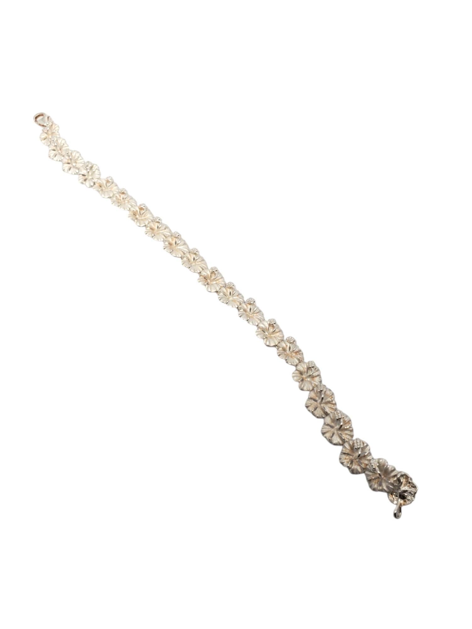 Sterling Silver Plumeria Flower Link Bracelet #20656 For Sale 1