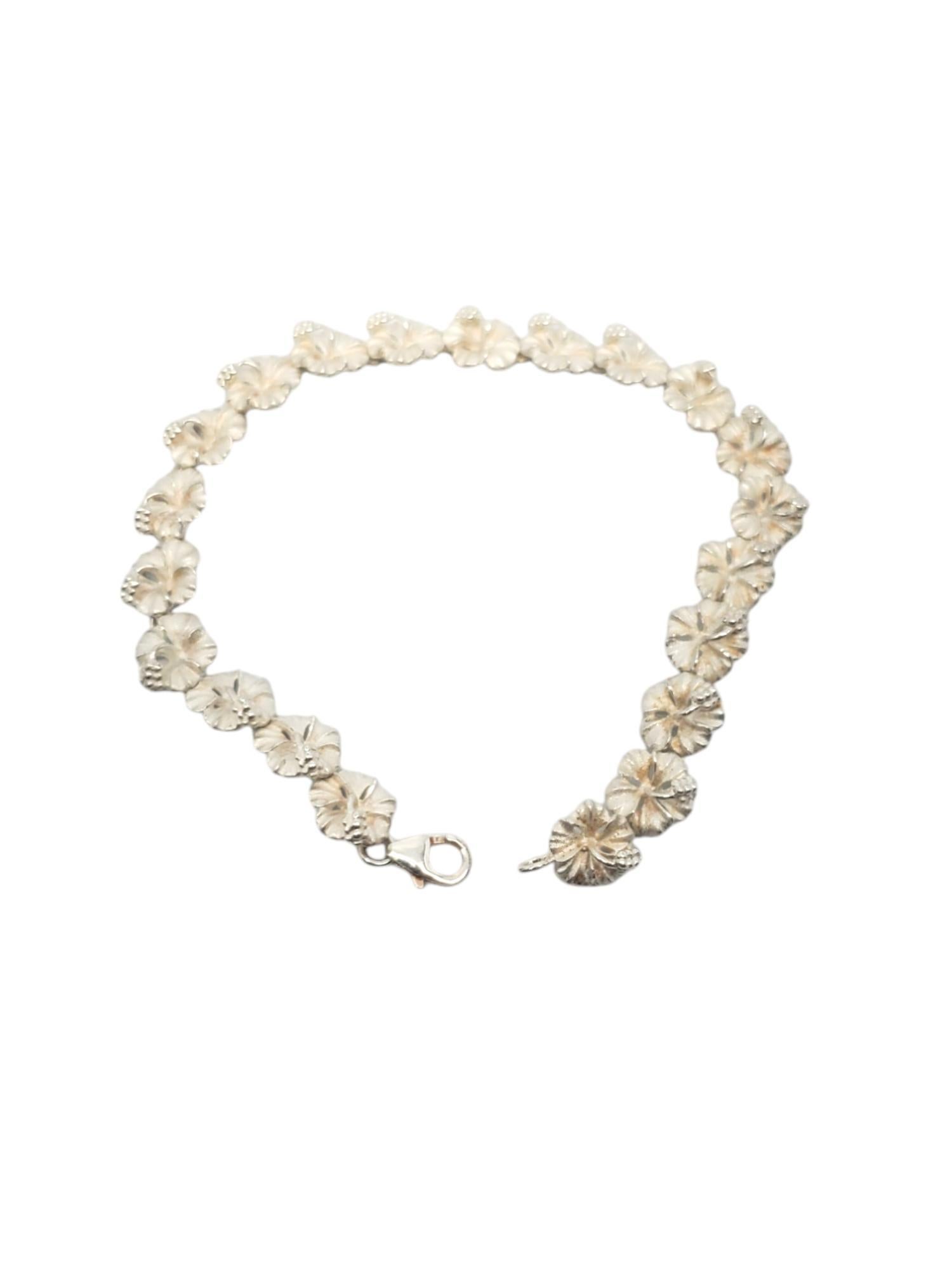 Sterling Silver Plumeria Flower Link Bracelet #20656 For Sale 3
