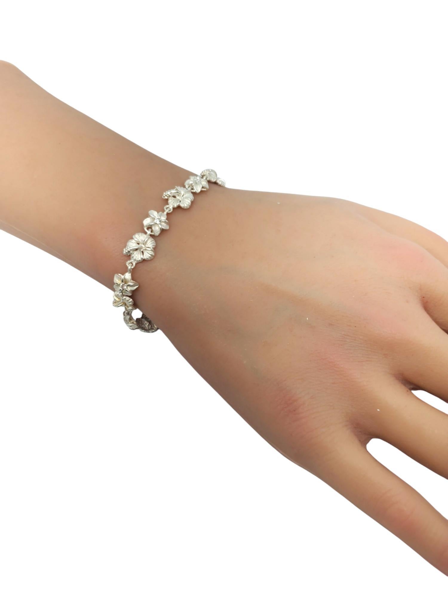 Sterling Silver Plumeria Flower Link Bracelet #20656