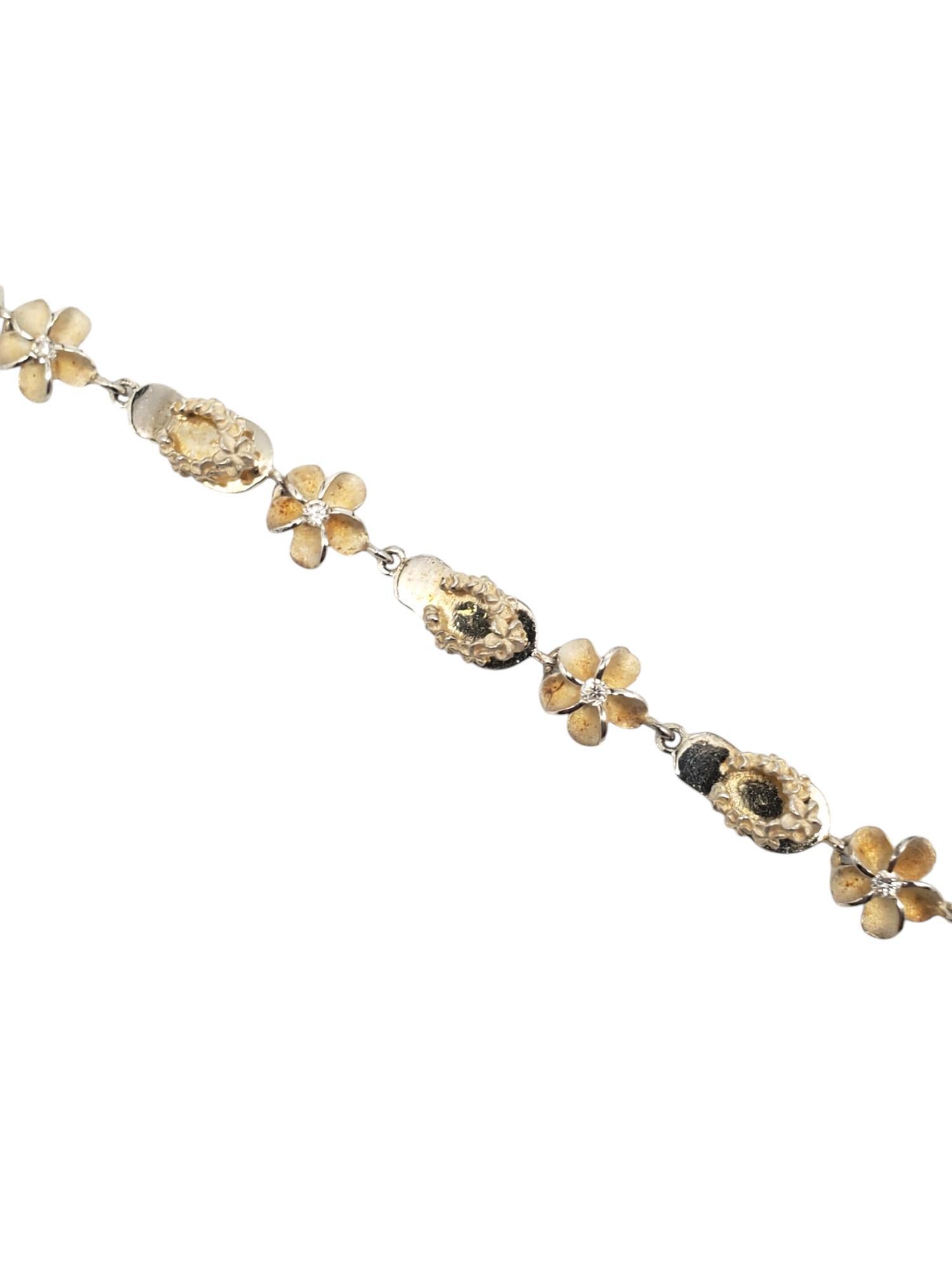 Sterling Silver Plumeria Flowers & Flip Flops CZ Link Bracelet #20658 In Good Condition For Sale In Washington Depot, CT