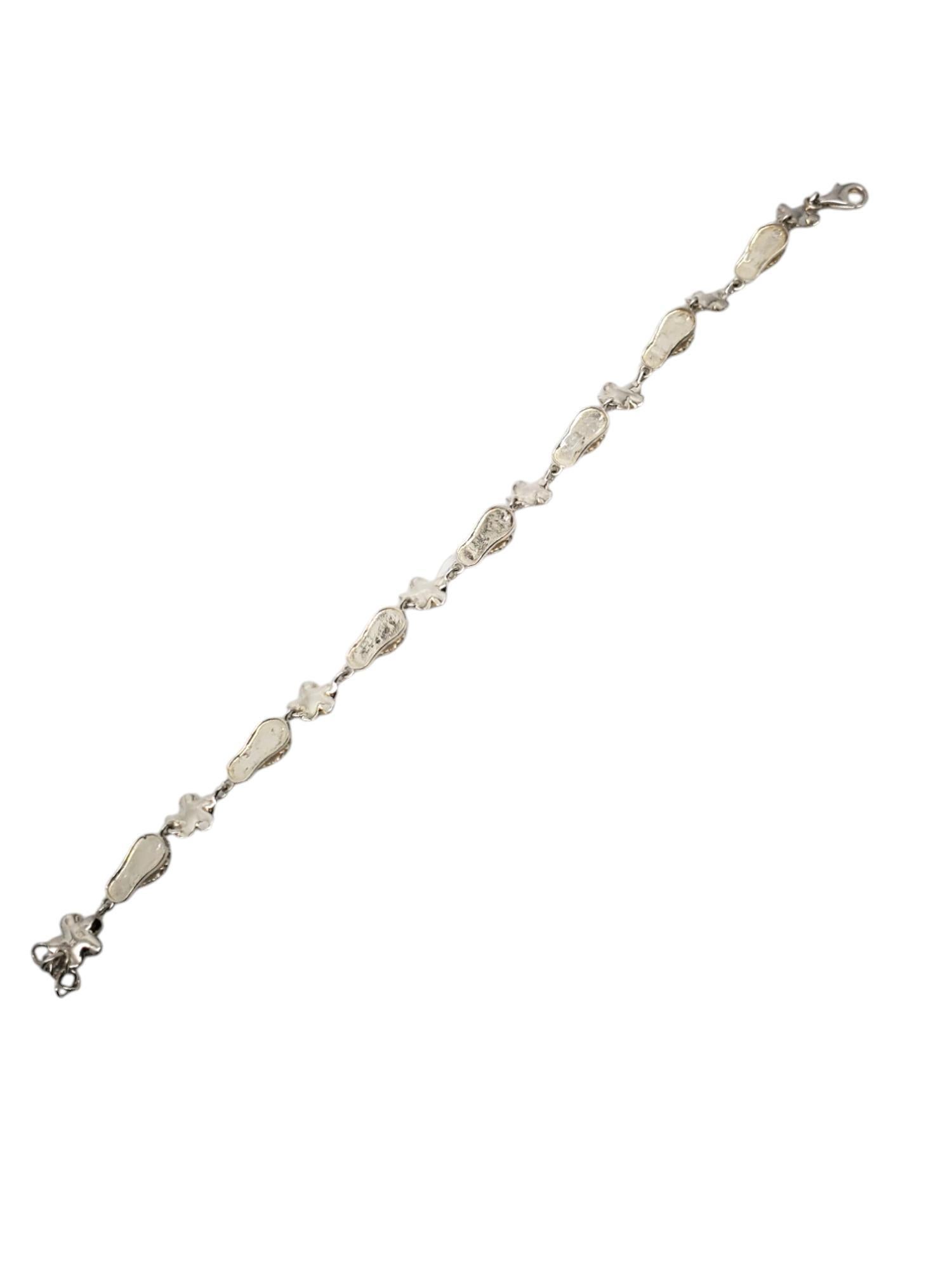 Women's Sterling Silver Plumeria Flowers & Flip Flops CZ Link Bracelet #20658 For Sale