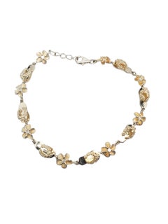 Sterling Silver Plumeria Flowers & Flip Flops CZ Link Bracelet #20658