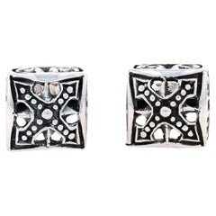 Sterling Silver Pointed X Square Stud Earrings - 925 Gothic Pierced