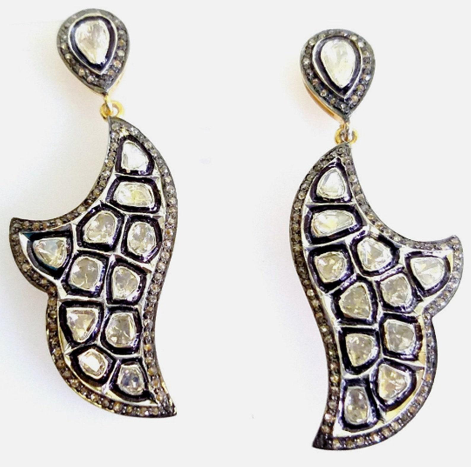 Sterling Silver Polki Diamond Earrings Antique Dangle Earrings 1 Pair Earring. For Sale 3