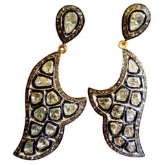 Pendants d'oreilles anciens Polki Diamond Earrings en argent sterling 1 paire de boucles d'oreilles.