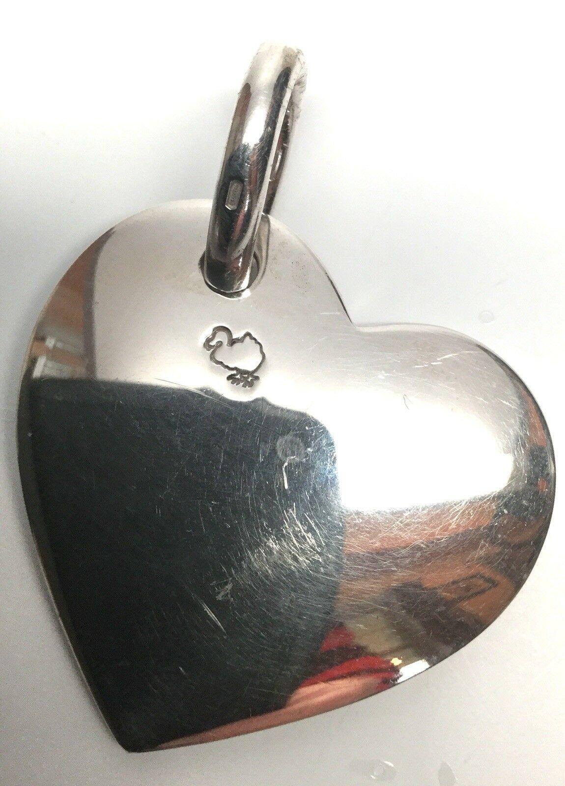 Sterling Silver Pomellato Dodo Heavy Sterling Silver Heart Pendant Necklace In Good Condition In Washington Depot, CT