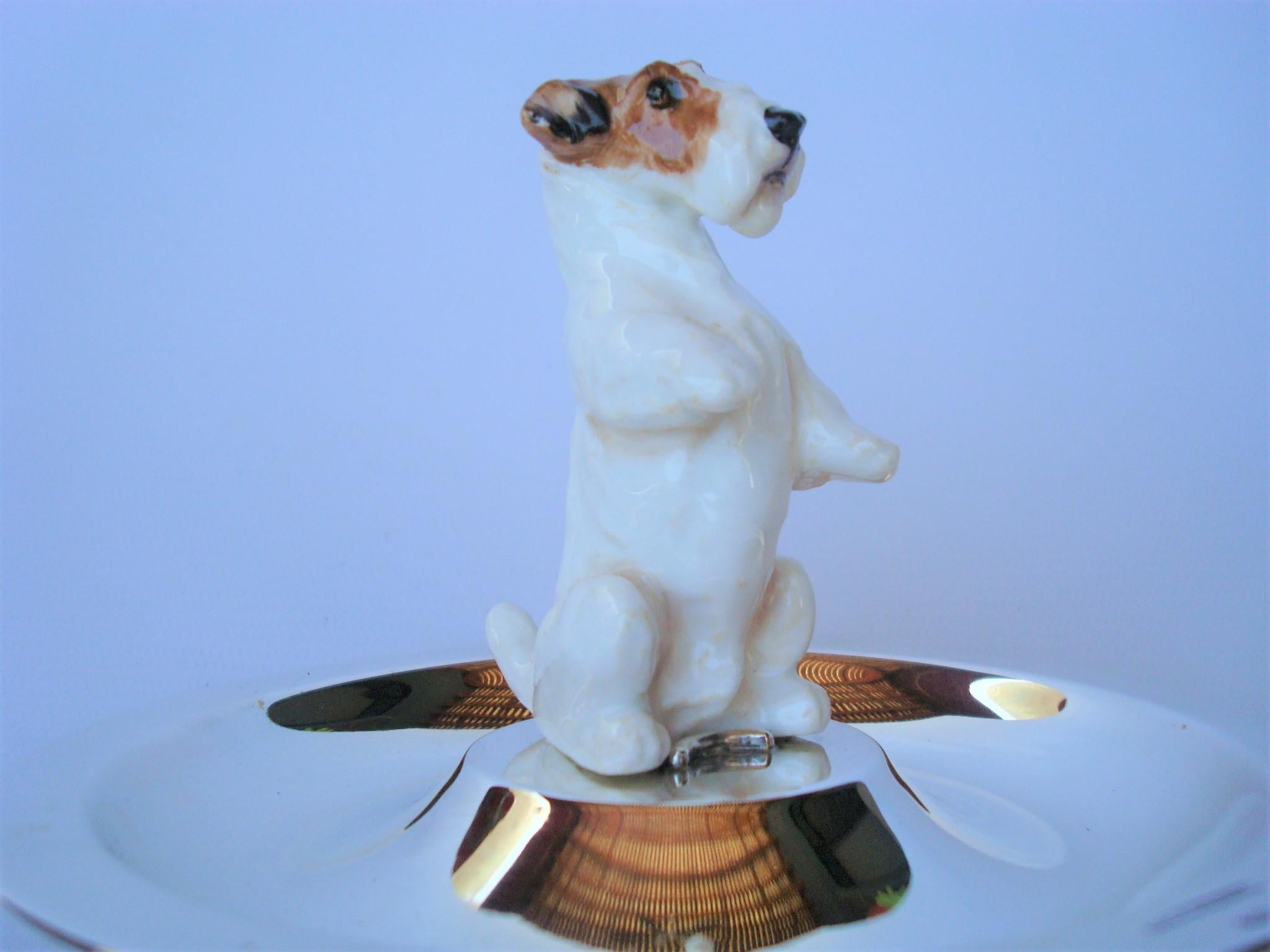 Sterling Silver & Porcelain Jack Russel Dog Jewelry Dish 1940´s 3