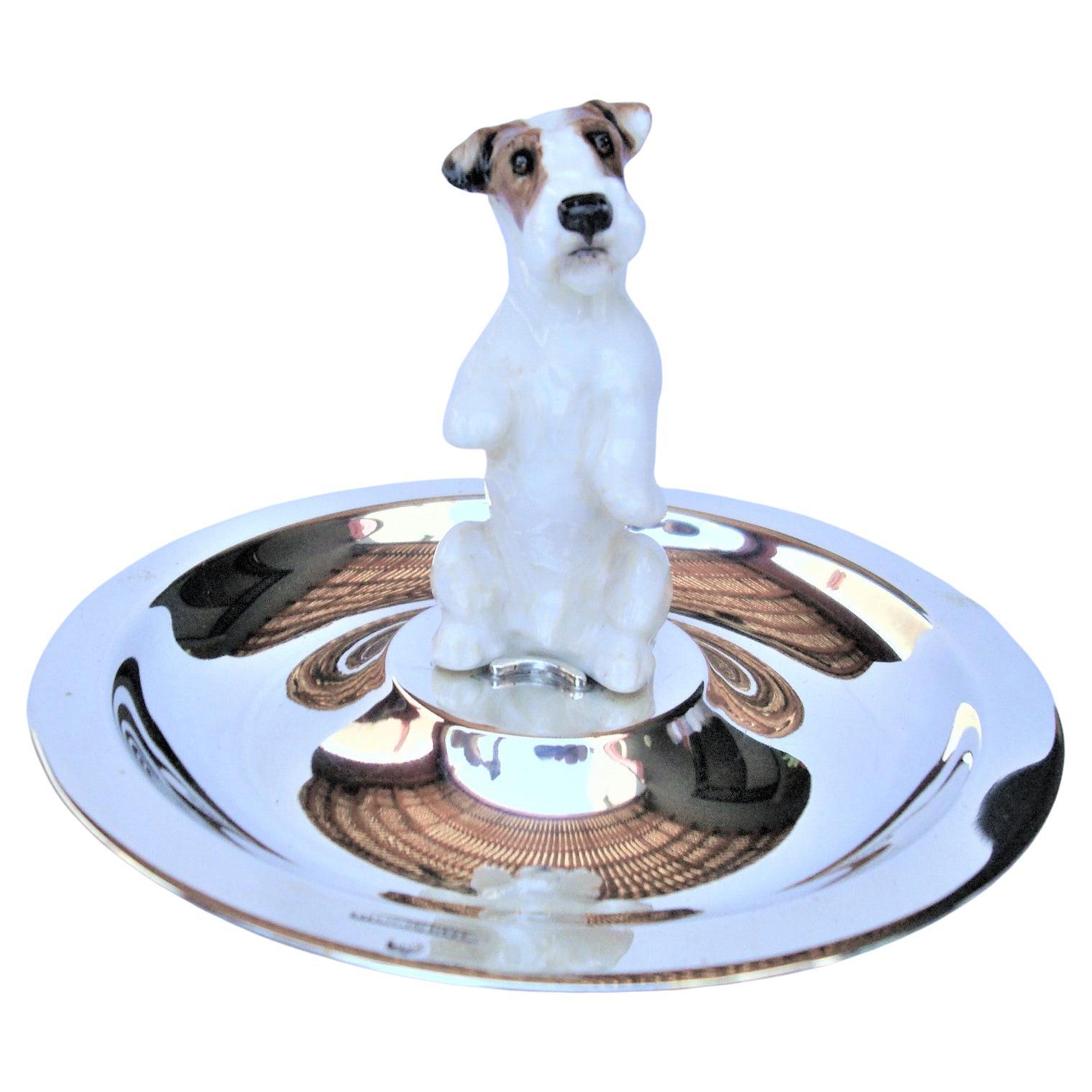 Sterling Silver & Porcelain Jack Russel Dog Jewelry Dish 1940´s